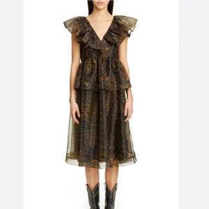Ganni Tiger Print Organza Dress size 34